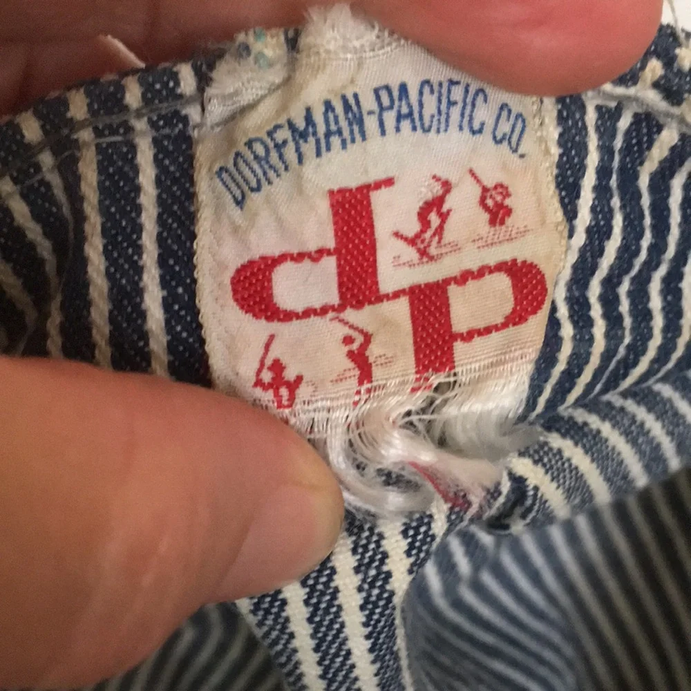 Vintage Dorfman Pacific Co Cotton Striped Blue and White Cotton Cap train XS